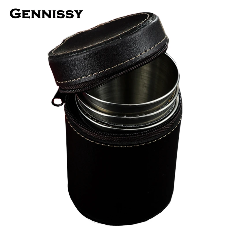 GENNISSY 4 шт./компл. из нержавеющей стали мини спирт тумблер для виски покрытый кожей