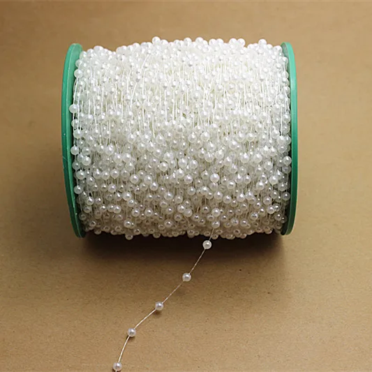 

120m/roll 4mm pure white Round ABS Pearls Connection Strings Chain DIY Wedding Dress Decoration,VB001