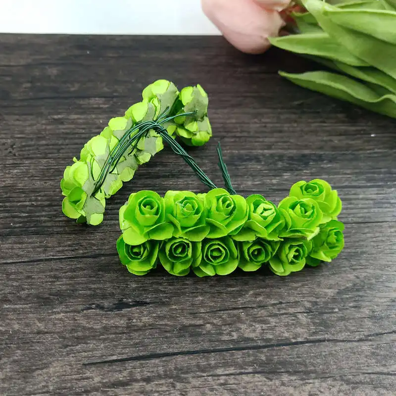 green 12 шт./лот, 1,5 см, искусственные розовые маленькие бумажные вечерние товары ручной работы, искусственные цветы, свадебные украшения автомобиля - Цвет: green