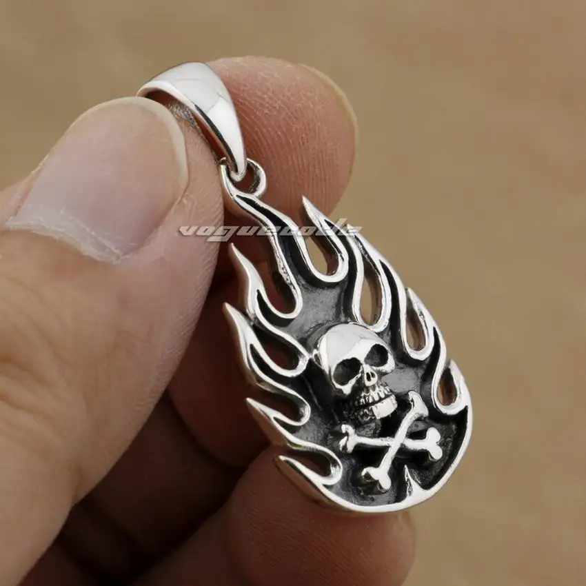Мужская подвеска в стиле панк LINSION серебряная виде черепа Байкерская 9E016|pendant