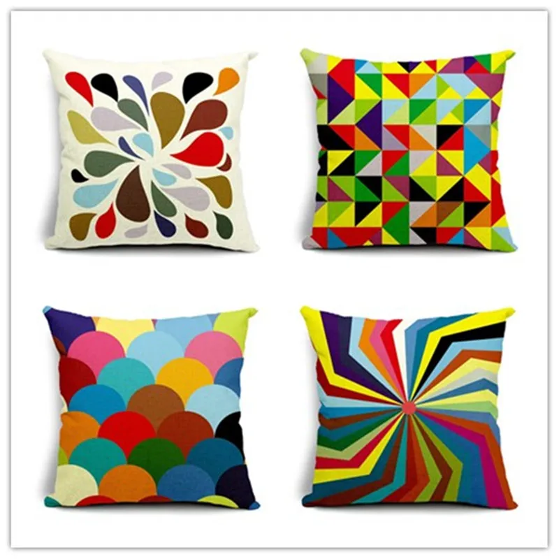 

Fashion Style Colorful Geometric Print Cotton Linen Cushion Cover For Sofa Home Decorative Pillow Fundas Para Almofadas Cojines