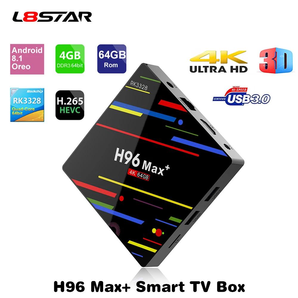 ТВ приставка L8STAR H96 MAX + Android 8 1 4 Гб 32 Rockchip RK3328 Смарт USB 3 0 4K 5G WiFi медиаплеер HD