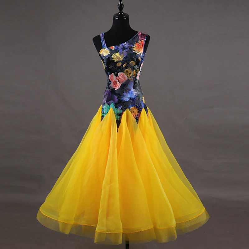 

Lady Ballroom Practice Wear Women Waltz Tango Fox Trot Dancing Suit Girls Print Velvet Dancing Costume Latin Dress D-0153