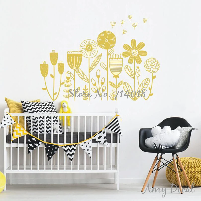 Цветочная садовая Настенная Наклейка Одуванчик для детской комнаты украшение