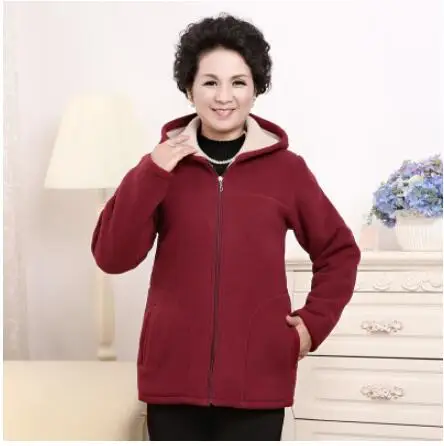 Jujube red Новая зимняя верхняя одежда для женщин среднего возраста, имитация овечьей шерсти, флисовая куртка с капюшоном для девушек, теплое мягкое вельветовое пальто для мам, пальто, размер 5XL - Цвет: Jujube red