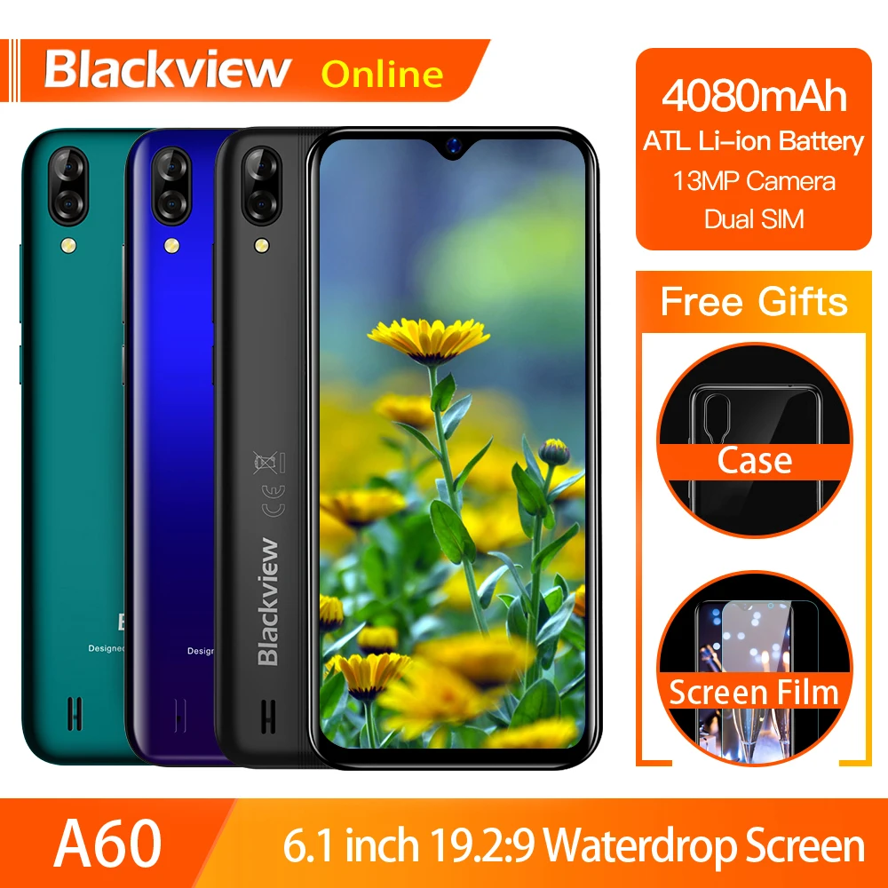 Смартфон Blackview A60 телефон с Waterdrop экраном HD 19.2:9 4080 мАч ОЗУ 1 Гб ПЗУ 16 Android 8.1 камеры