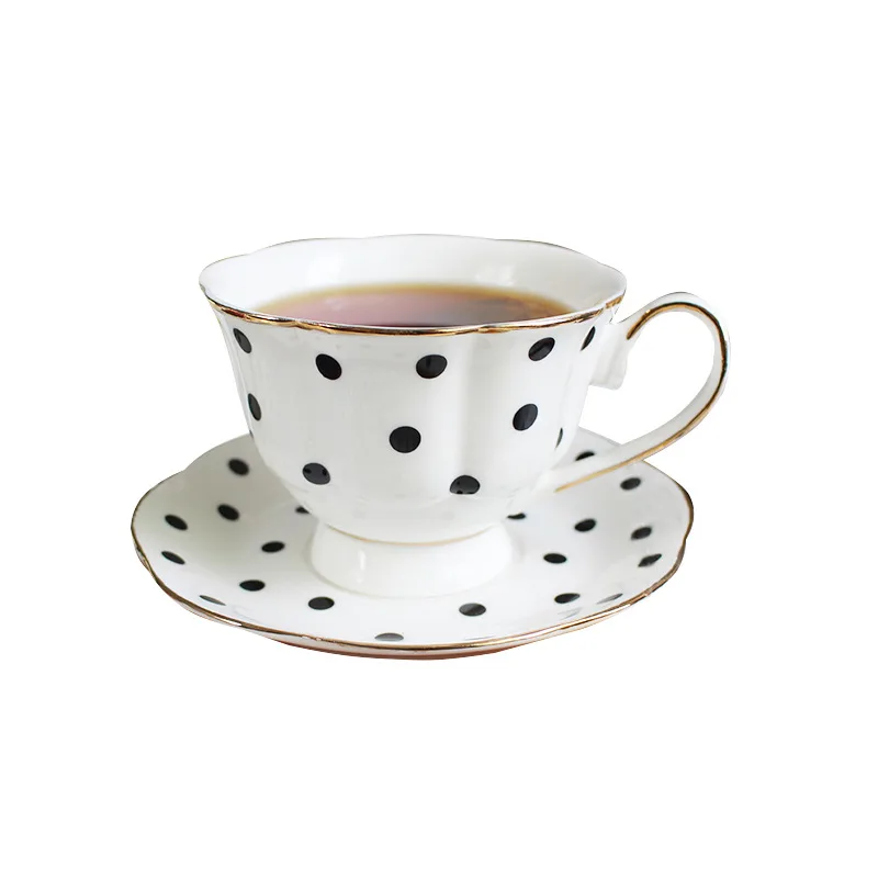 Polka dot 200 мл Ретро британская чайная кофейная чашка и блюдце набор черный узор в горошек в полоску Низкая кость фарфоровые керамические чашки - Цвет: Polka dot
