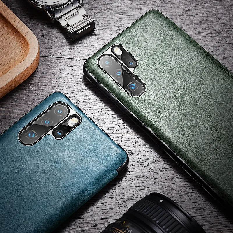 Для huawei P30/P30 Pro футляр из натуральной кожи в стиле ретро, на застежке, чехол, умный интеллигентая(ый) окна чехол для телефона из натуральной коровьей кожи XOOMZ женские брендовые сапоги из коровьей кожи