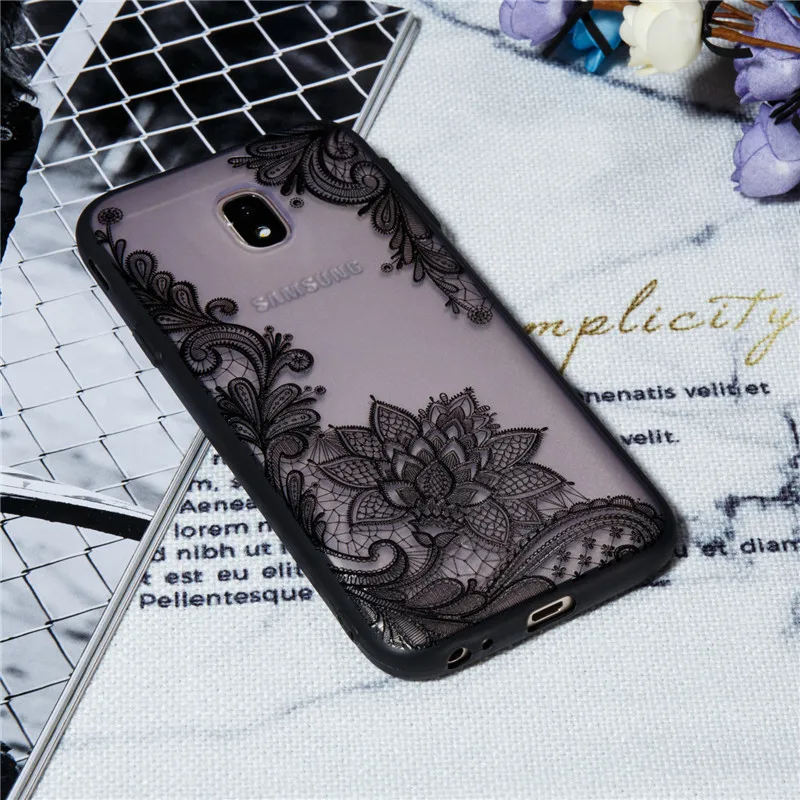 For Samsung Galaxy J3 2017 Case Lace Silicone Phone Back Cover J330 Clear Relief Flower |