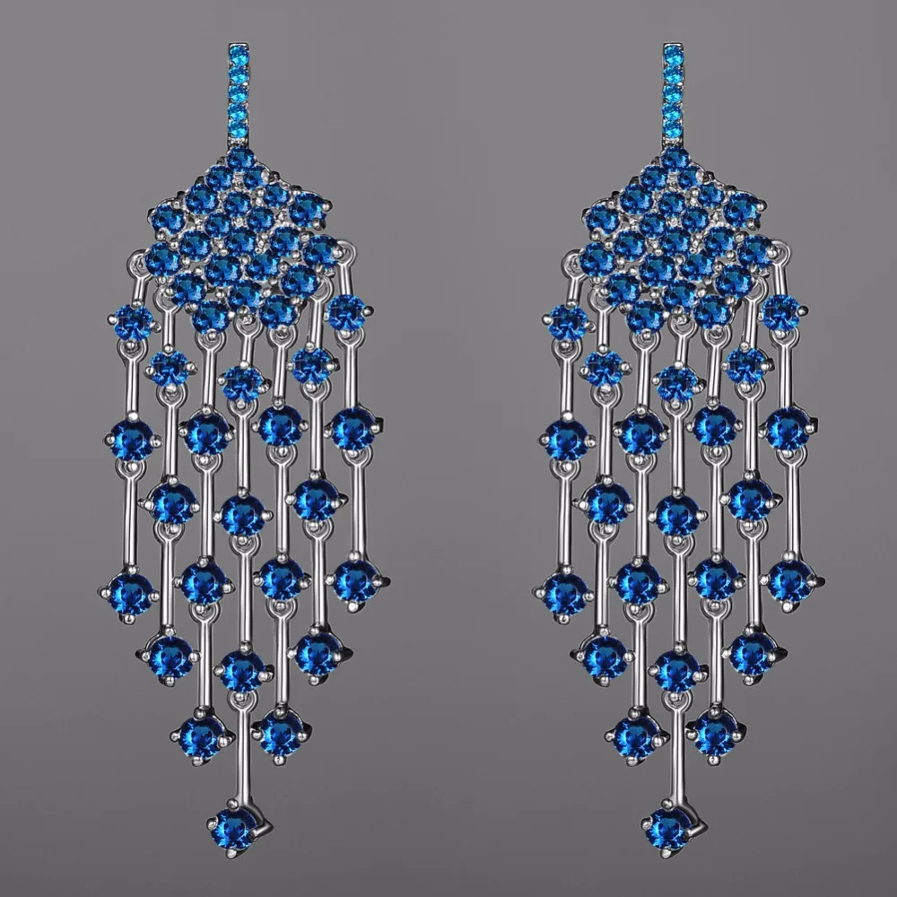 KIVN модные украшения длинные синие кубические циркониевые серьги люстры для