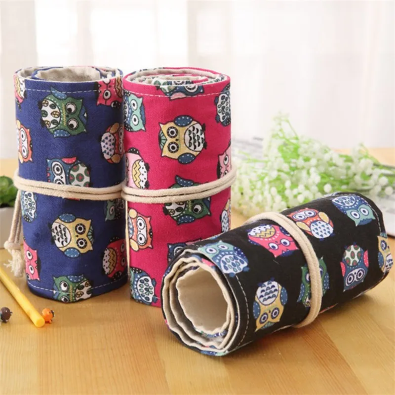 

36/48/72 Holes Pencil Case School Canvas Roll Pouch Makeup Comestic Brush Pen Storage pecncil box Estuches School Penalty