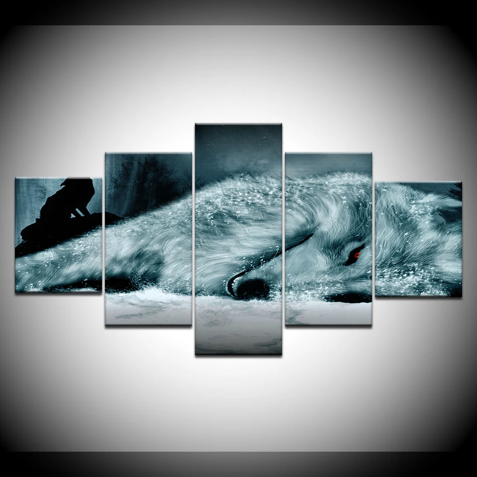 5 панелей/шт. HD печать красные глаза волк Лежачее животное Современная Настенная