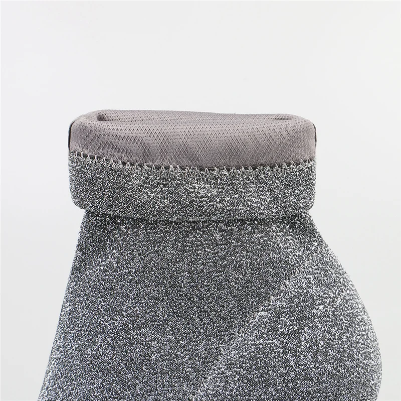 2019 женские эластичные ботинки Серебристый носок ботильоны на высоком каблуке