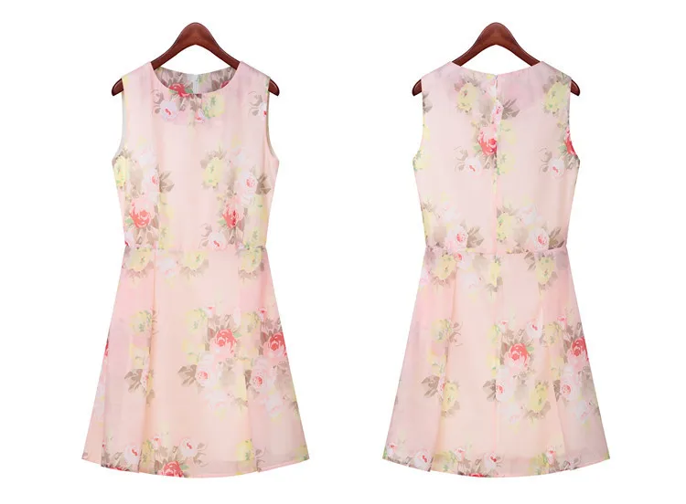 New Fashion 2015 Women Dress Casual Print Sleeveless O-neck Collar Plus Size Cute Party Summer Clothing | Женская одежда