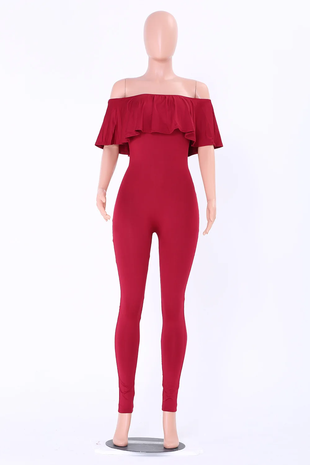 Женский модный комбинезон Одноцветный с оборками открытыми плечами
