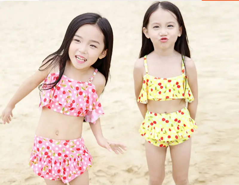 2020 Новый вишня из двух частей детский купальник бикини для девочек купальный
