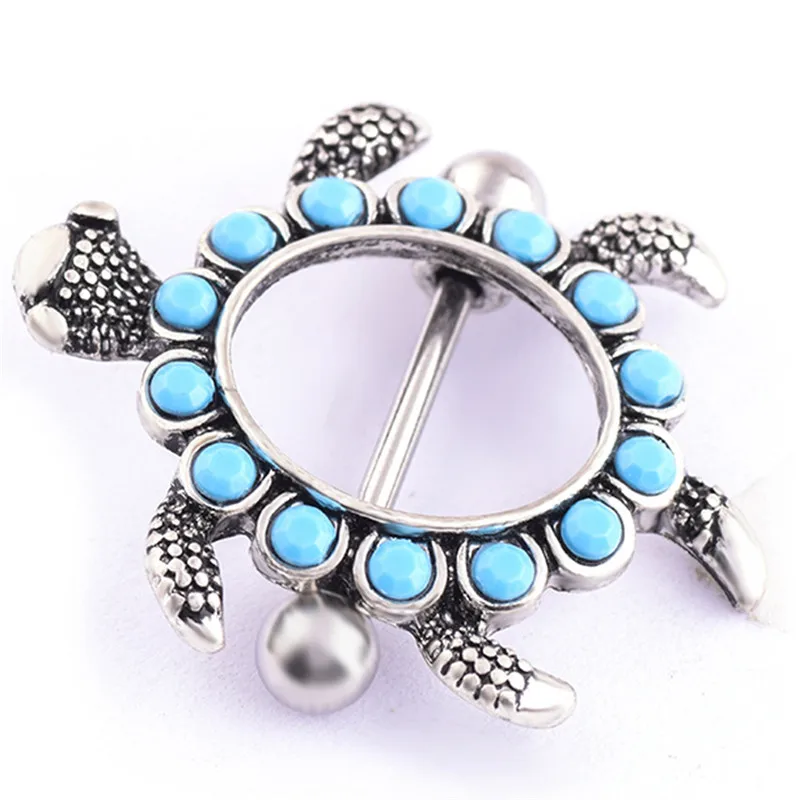 Украшения для тела синяя бусина черепаха кольца сосков хирургические стальные