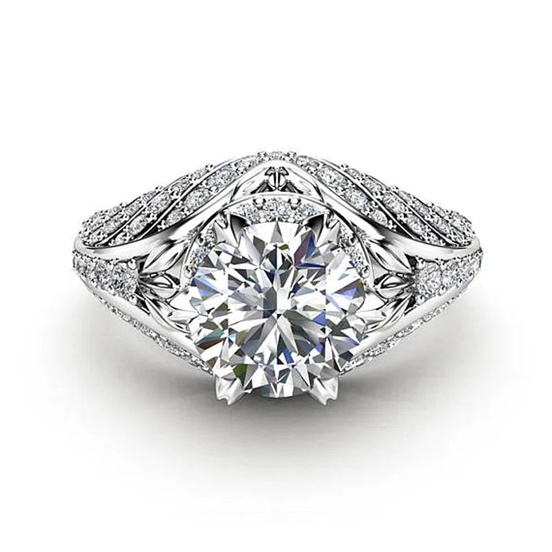 Женское кольцо из циркония Mossovy обручальное с цветком и лепестками модное