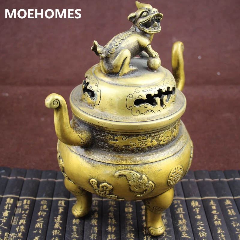 

MOEHOMES Chinese copper handicrafts fengshui auspicious beast statue Incense burner vintage family decoration metal handicraft
