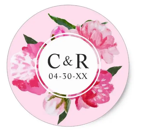 

1.5inch Wedding Monogram Pink Watercolor Flowers Classic Round Sticker