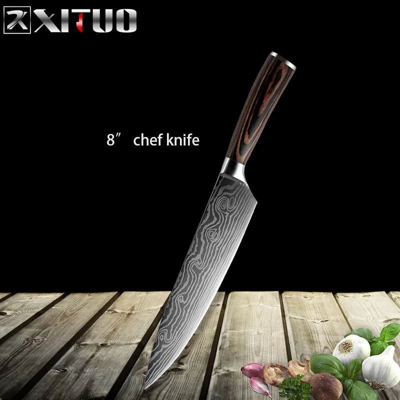 8inch chef knife XITUO набор кухонных ножей шеф-повара режущий инструмент кухонные принадлежности в японском стиле из высокоуглеродистой нержавеющей стали Шлифовальный лазерный узор для овощей - Цвет: 8inch chef knife