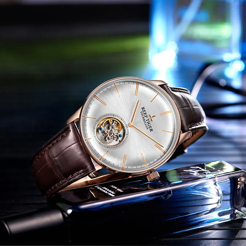 Часы Reef Tiger/RT мужские автоматические из натуральной кожи с ремешком RGA1930 +