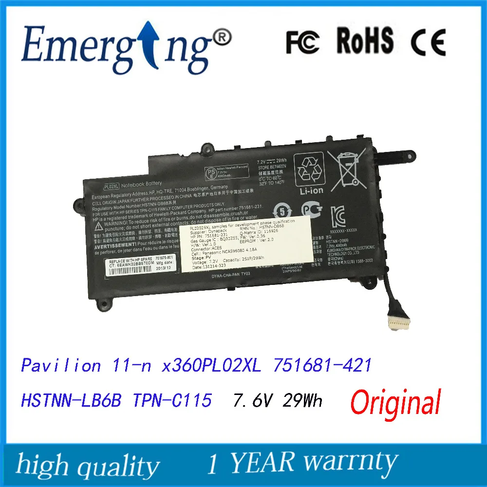 7 6 V 29WH новый оригинальный аккумулятор для ноутбука HP Pavilion 11-n x360 PL02XL 751681-421 HSTNN-LB6B |
