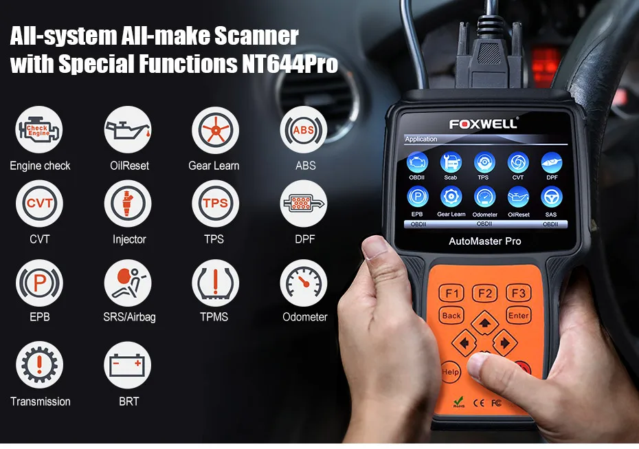 Foxwell NT644 Pro полный Системы инструмент диагностики OBD OBD2 ABS Airbag SRS передачи EPB масла
