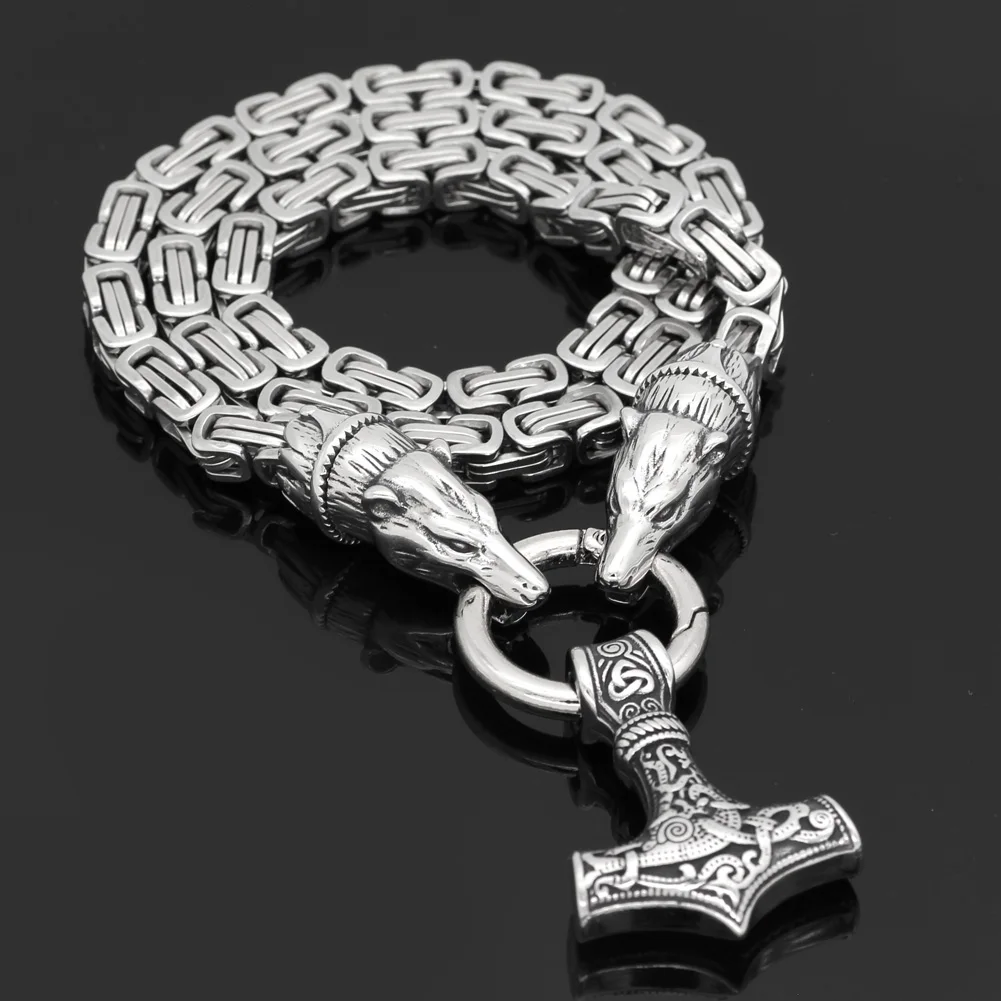 Мужская нержавеющая сталь Викинг Медведь голова с thor hammer MJOLNIR кулон