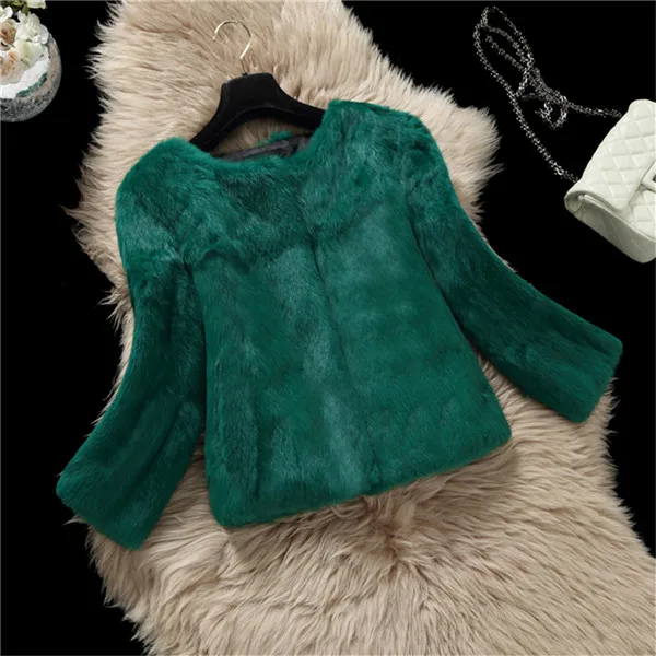 10 Dark Green Этель Anderson, Женское пальто из натурального кроличьего меха, женская модная меховая куртка, зимнее теплое пальто - Цвет: 10 Dark Green