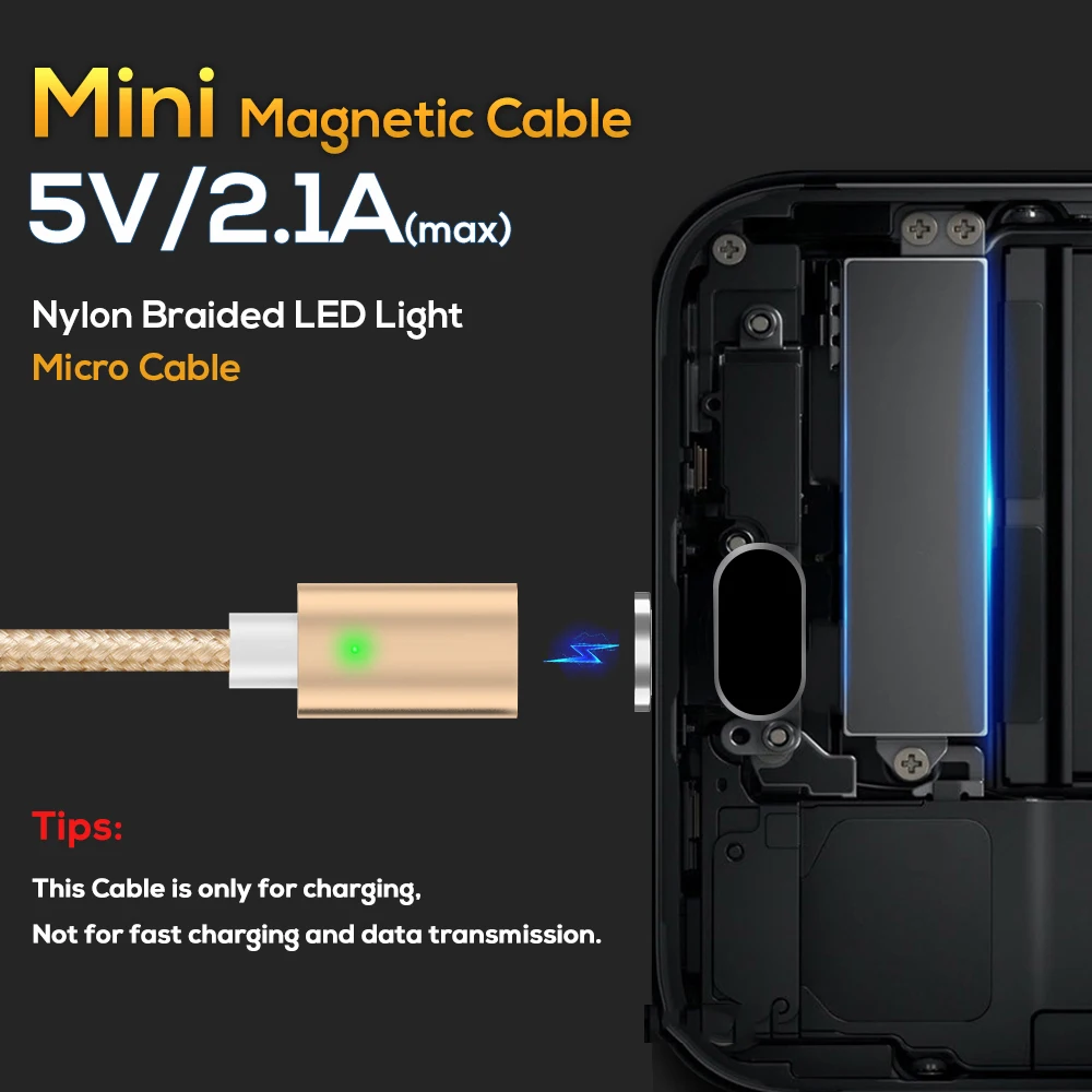 TOPK светодиодный магнитный кабель 1 м и 2 Micro USB с нейлоновой оплеткой Магнитный