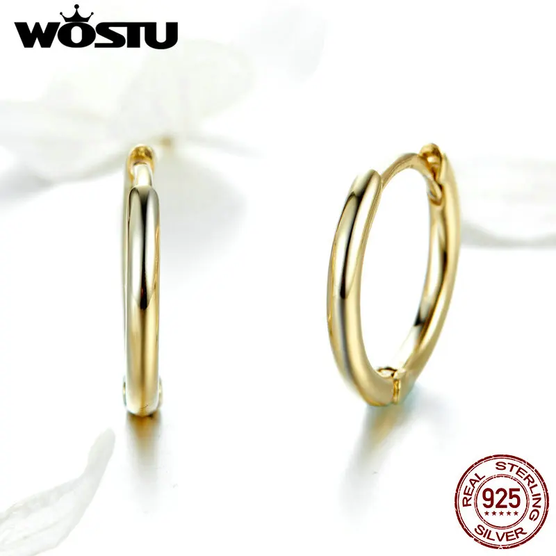 WOSTU, европейский стиль, 925 пробы, серебро, Круглый, золотой цвет, серьги-гвоздики для женщин, свадьба, помолвка, роскошные ювелирные изделия FIE558