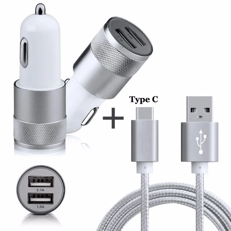 Автомобильное зарядное устройство с 2 USB портами + кабель Type C 3 фута для Honor 9 10 Oneplus