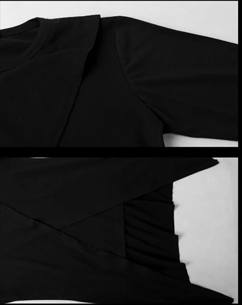 S-4 XLFasion мужские хлопковые футболки Unbalance с двойной насечкой диагональный слой Мужская круглая Футболка мужская Тонкая футболка с длинным рукавом Топы Одежда