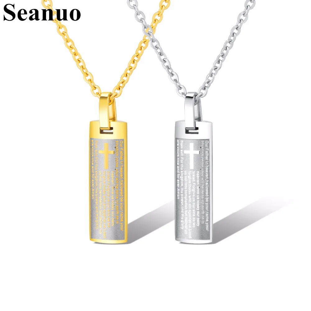 Seanuo Нержавеющая сталь прямоугольный крест кулон Цепочки и ожерелья для хип-хоп