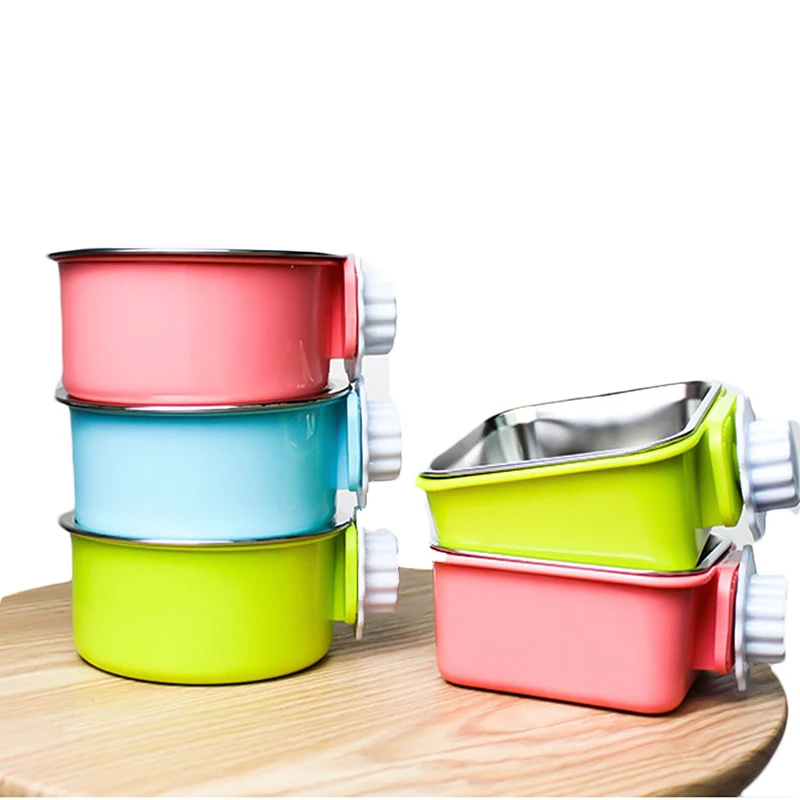 Pet Bowl Stainless Steel Water Food Feeder Feeding Dog Puppy Cat Hanging Cage Square Bowls Pet Supplies Pet Dog Cat Crate Cage