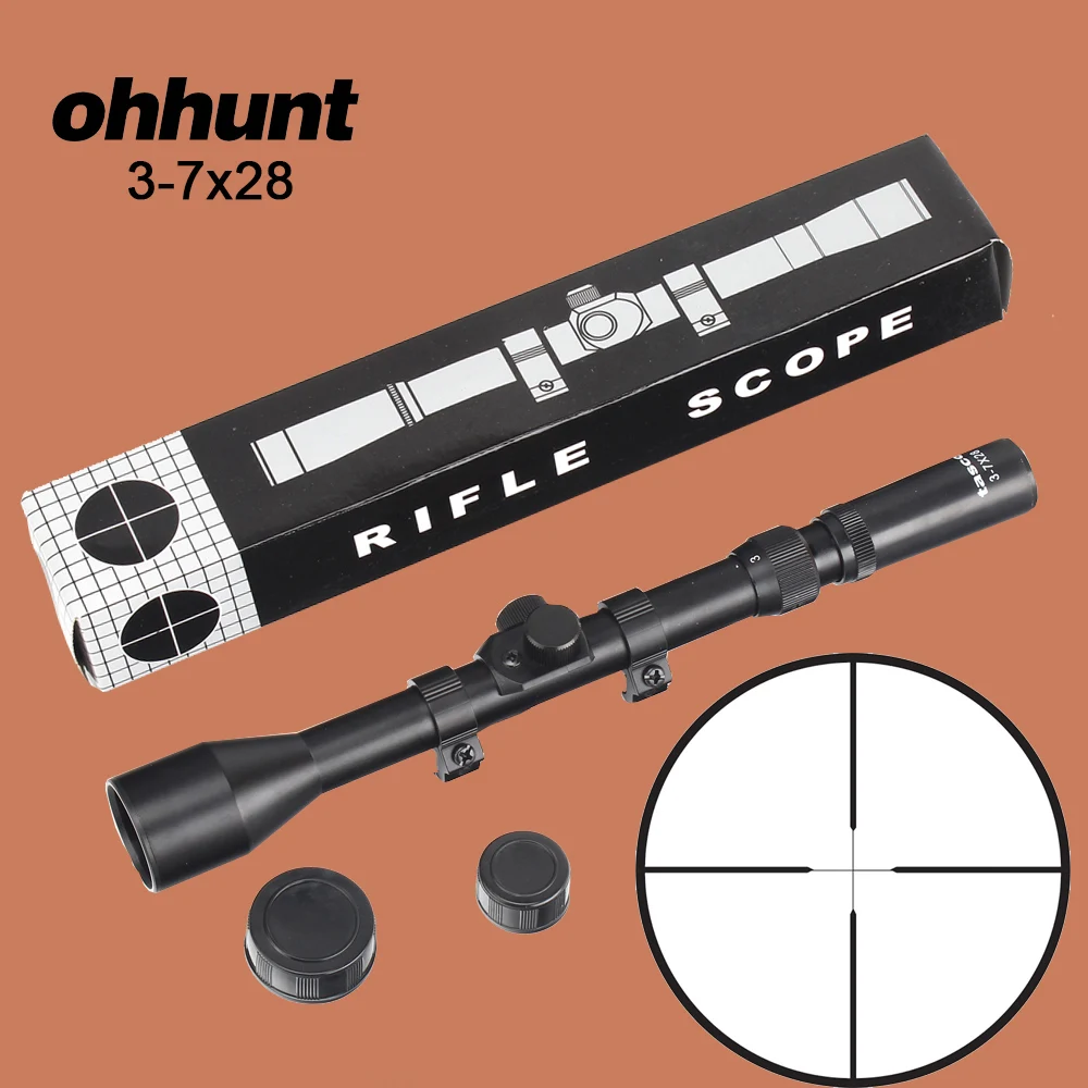Тактический Оптический прицел ohhunt 3 7X28 тонкая дуплексная сетка с кольцами в виде