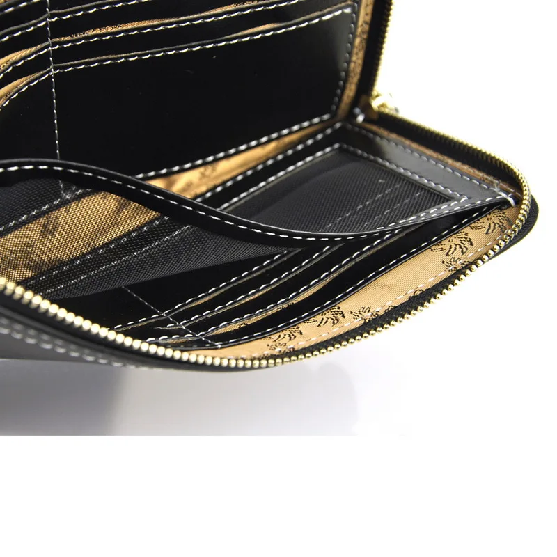 Женский Длинный кошелек клатч из яловичной кожи наппа на молнии с окошком для