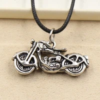 new fashion tibetan silver color pendant motorcycle necklace choker charm black leather cord factory price handmade jewelry