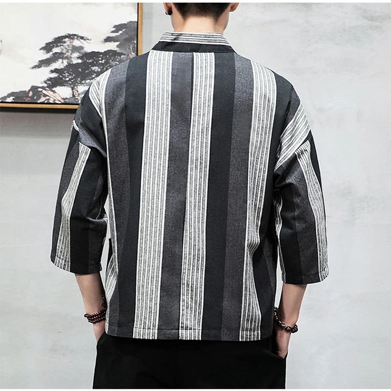 Мужская куртка кимоно FUODRAO уличная ветрозащитная в полоску японском стиле 5XL
