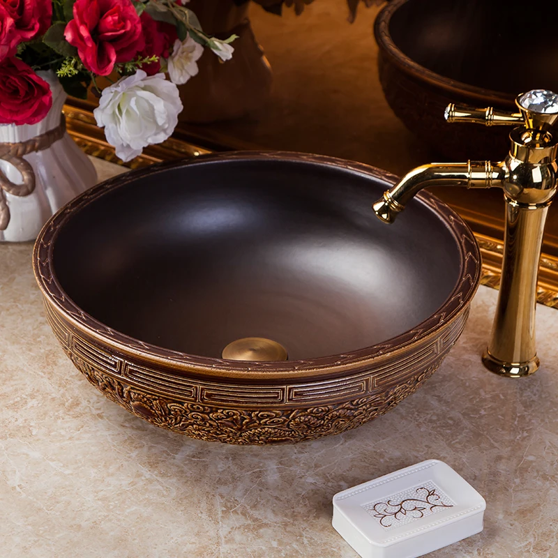 Круглая керамическая раковина для ванной комнаты в античном стиле|basin kitchen|basin