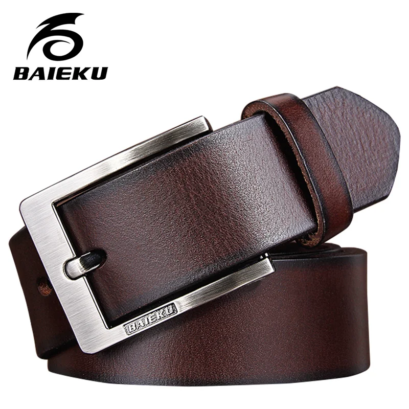Мужской ремень из воловьей кожи BAIEKU простой модный стильный для джинсов высокое