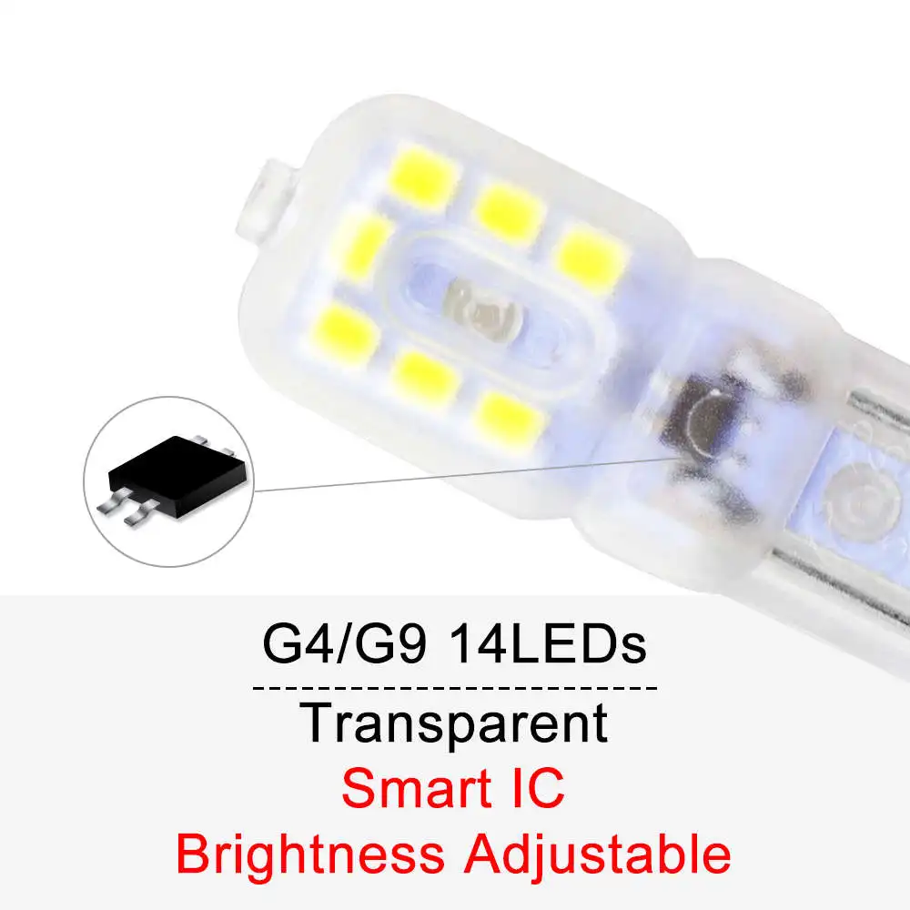 Transparent IC 14led 6 шт. светодиодный свет мозоли G9 светодиодный светильник 220 В ампулы G4 светодиодный электрическая лампочка с регулируемой яркостью Светодиодная лампа 3W 5 люстра в форме свечи светильник на замену галогеновым лампам, 2835 - Испускаемый цвет: Transparent IC 14led