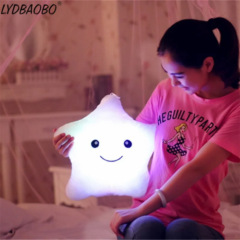 

Colorful Star Shape Toys Star Glowing LED Luminous Light Pillow Soft Relax Gift Smile Body Pillow Valentines Kids Christmas Gift