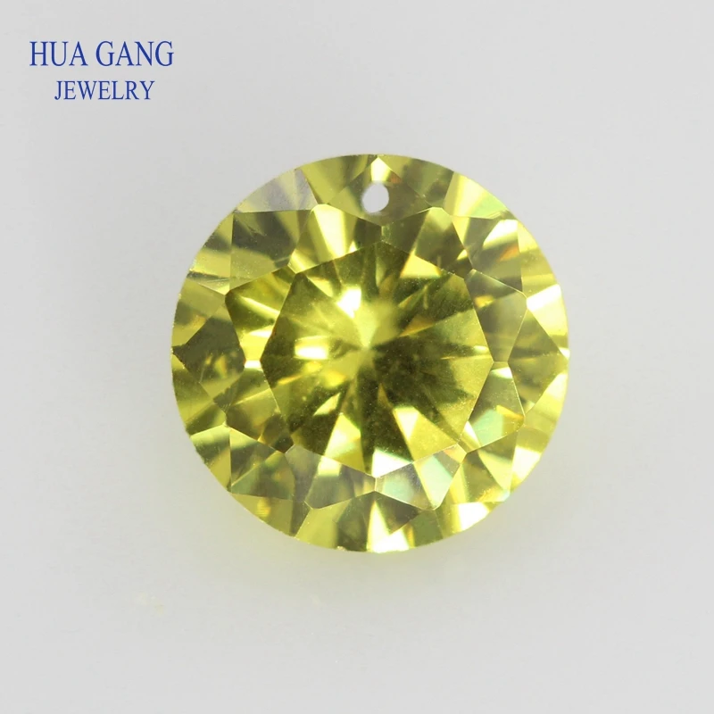 

Single Hole AAAAA Round Brilliant Olive Yellow Cubic Zirconia Stone For Jewelry Making 3-16mm High Quality
