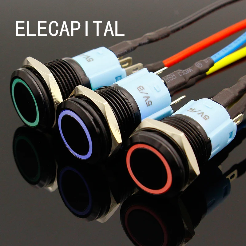 Светодиодный мгновенный 16 мм водонепроницаемый металлический кнопочный