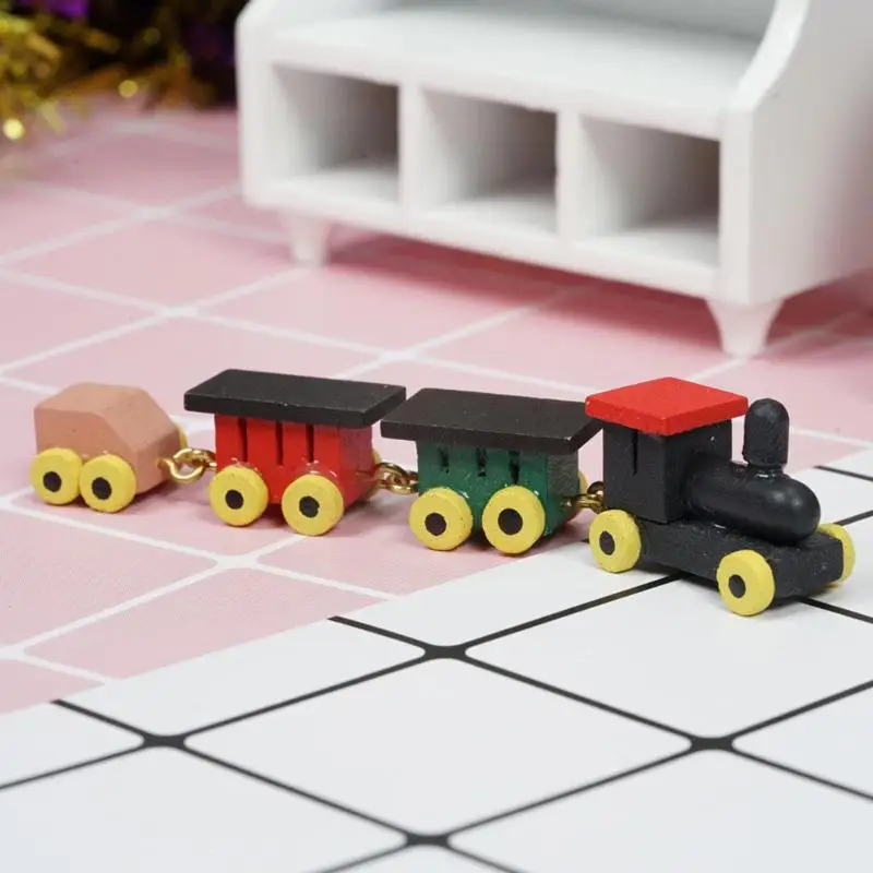 Dongzhur Miniaturas 1:12 из цельного дерева цвет мини поезд Кукольный дом Миниатюрные аксессуары детская спальня Игрушка мебель кукольный домик
