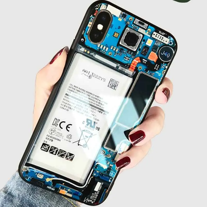 Fashion Cases for iPhone Mobile Series Creative Battery Pattern Shockproof Glass Case Cover X XS Max Xr 6 6S 7 8 Plus |