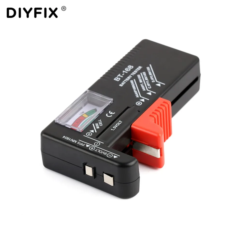 DIYFIX BT-168 тестер батареи для 9 в 1,5 в кнопочный элемент AAA AA C D универсальный тестер емкости батареи проверочный диагностический инструмент