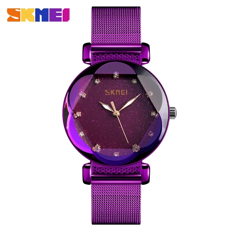 Purple steel belt SKMEI Модные Простые Женские часы Женские кварцевые наручные часы водостойкий маленький циферблат роскошные женские часы reloj mujer 9188 - Цвет: Purple steel belt